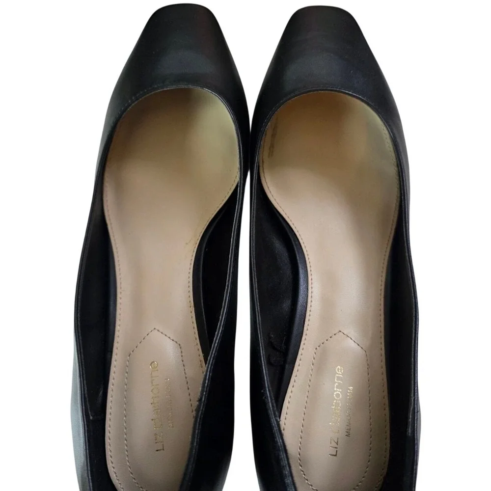 Liz Claiborne Faris Black Square Toe Block Heel Pumps 9.5 Wide Memory Foam